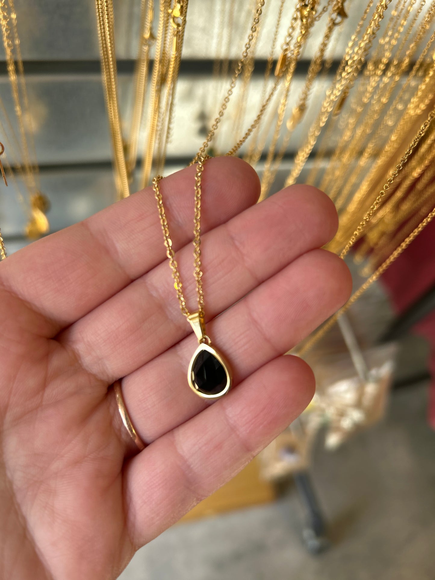 3 Grace Jewelry - Tear Drop Black Agate Stone Necklace