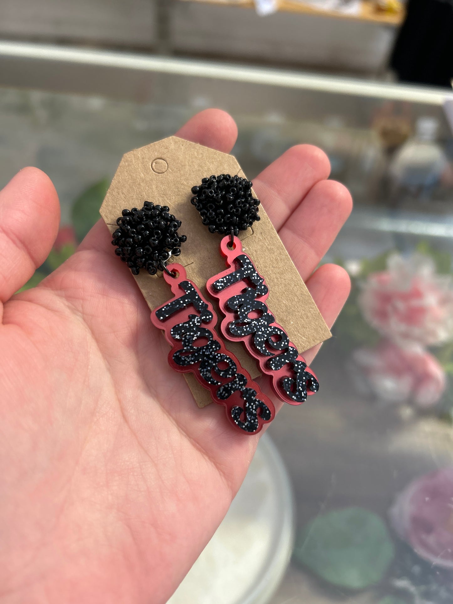 Wild Whimsies - Tiger Earrings Black Beads