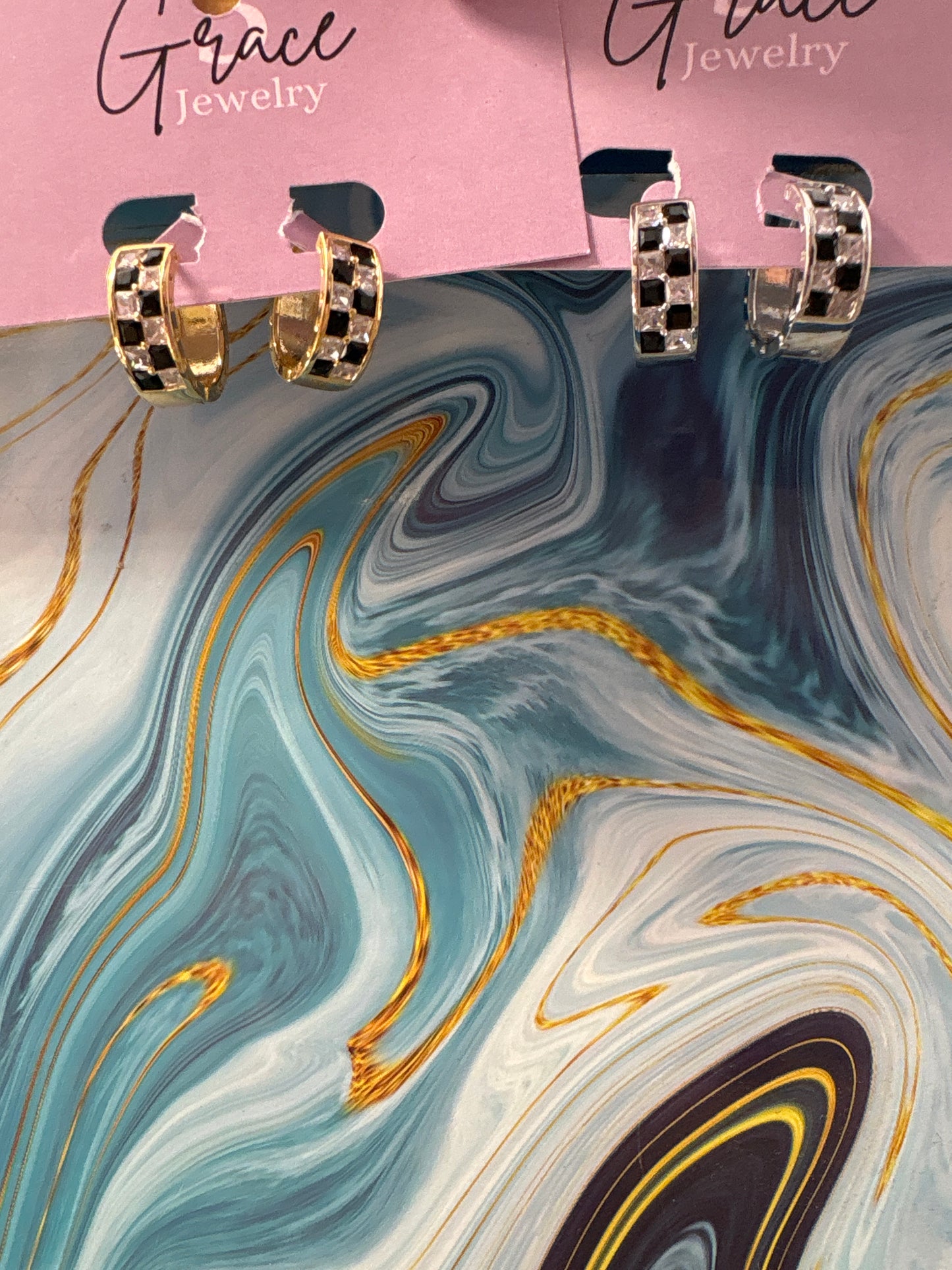 3 Grace Jewelry - Checkered Huggies