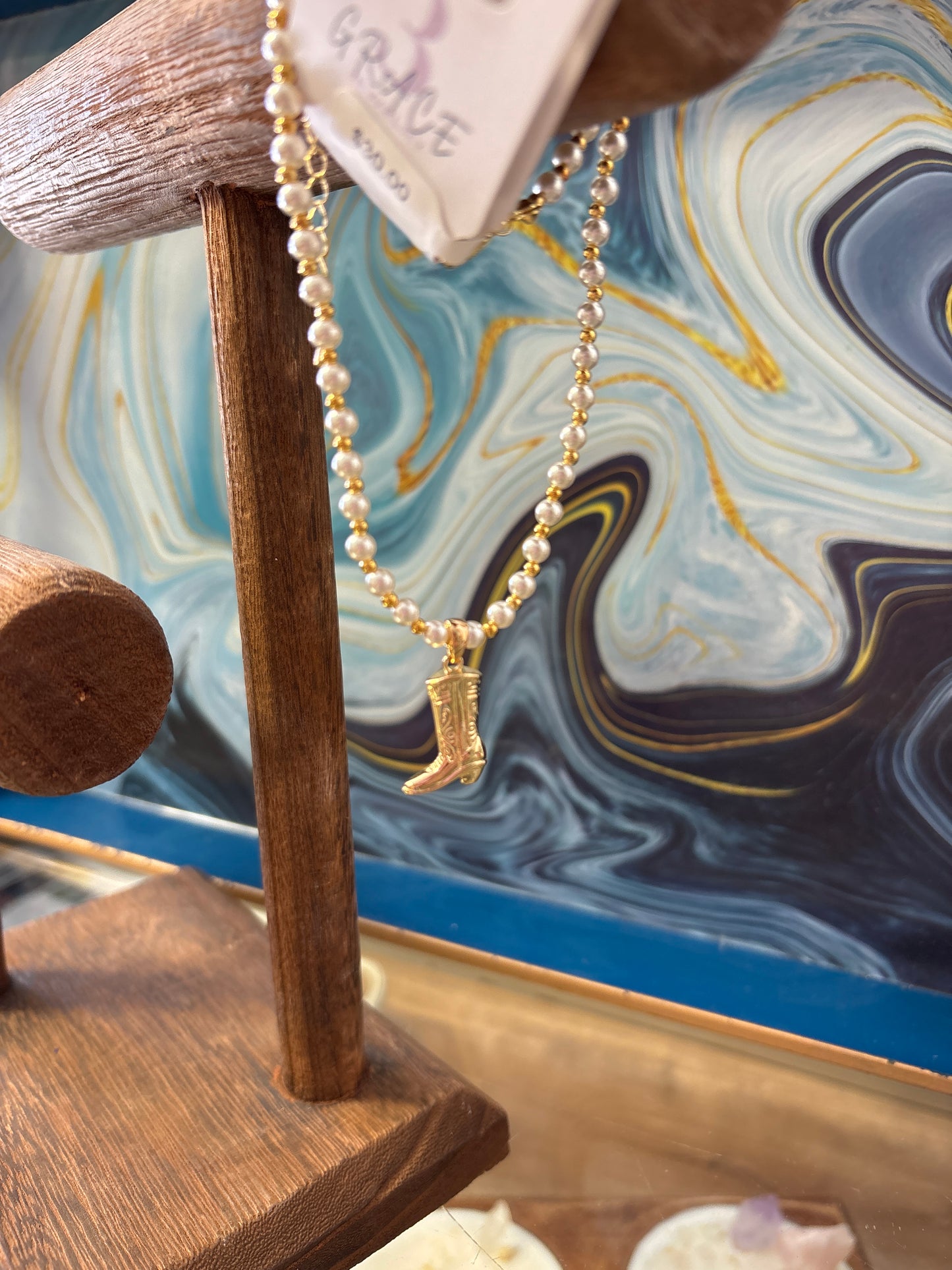 3 Grace Jewelry - Pearl Cowboy Boot Necklace
