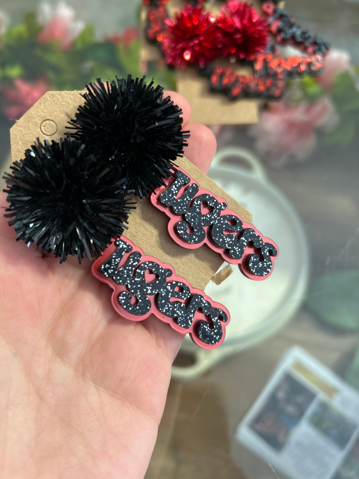Wild Whimsies - Tiger Earrings Black Tinsel