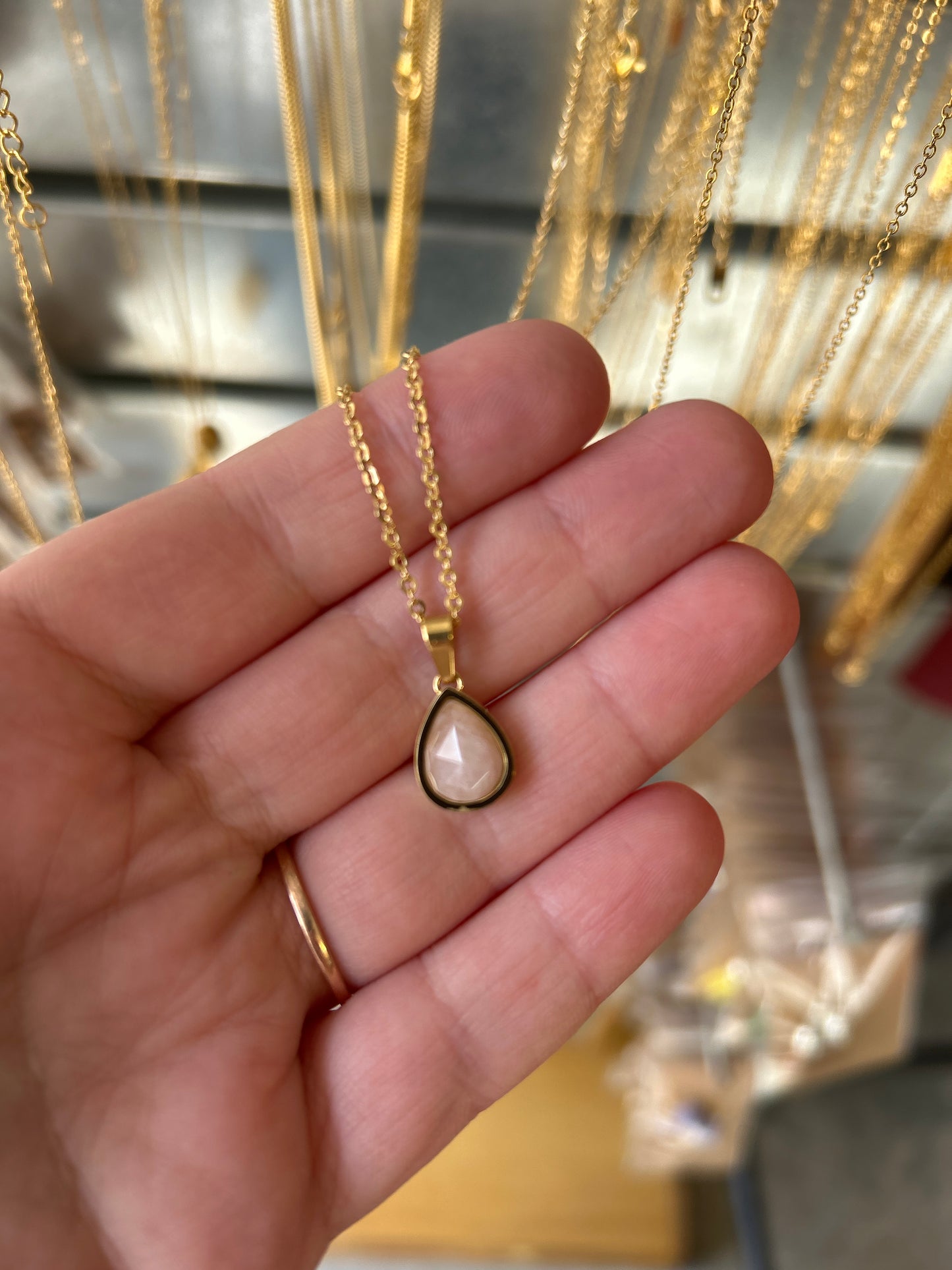 3 Grace Jewelry - Tear Drop Rose Quartz Stone Necklace