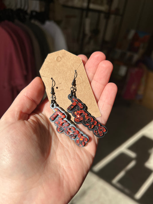 Wild Whimsies - Black & Red Glitter Tiger Earrings