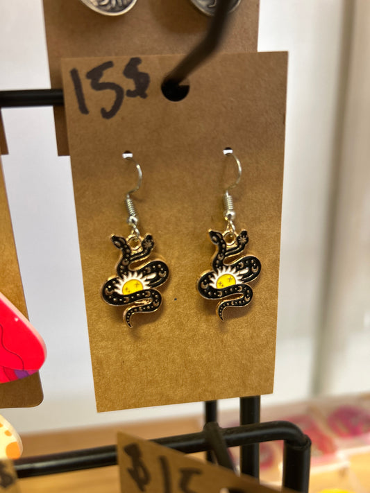 Beatifically G - Black Snake Metal Earrings