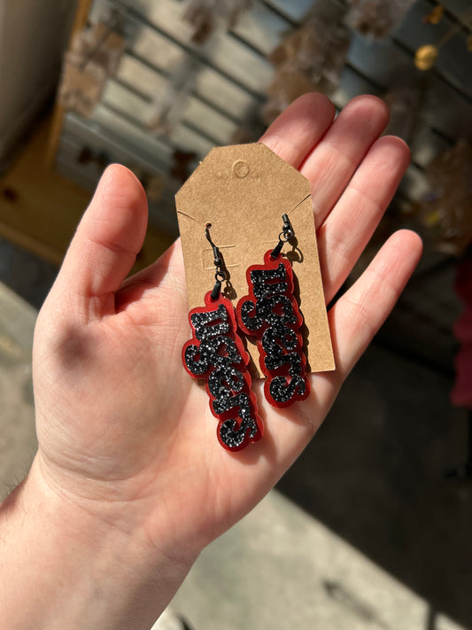 Wild Whimsies - Red Metallic & Black Sparkle Tiger Earrings