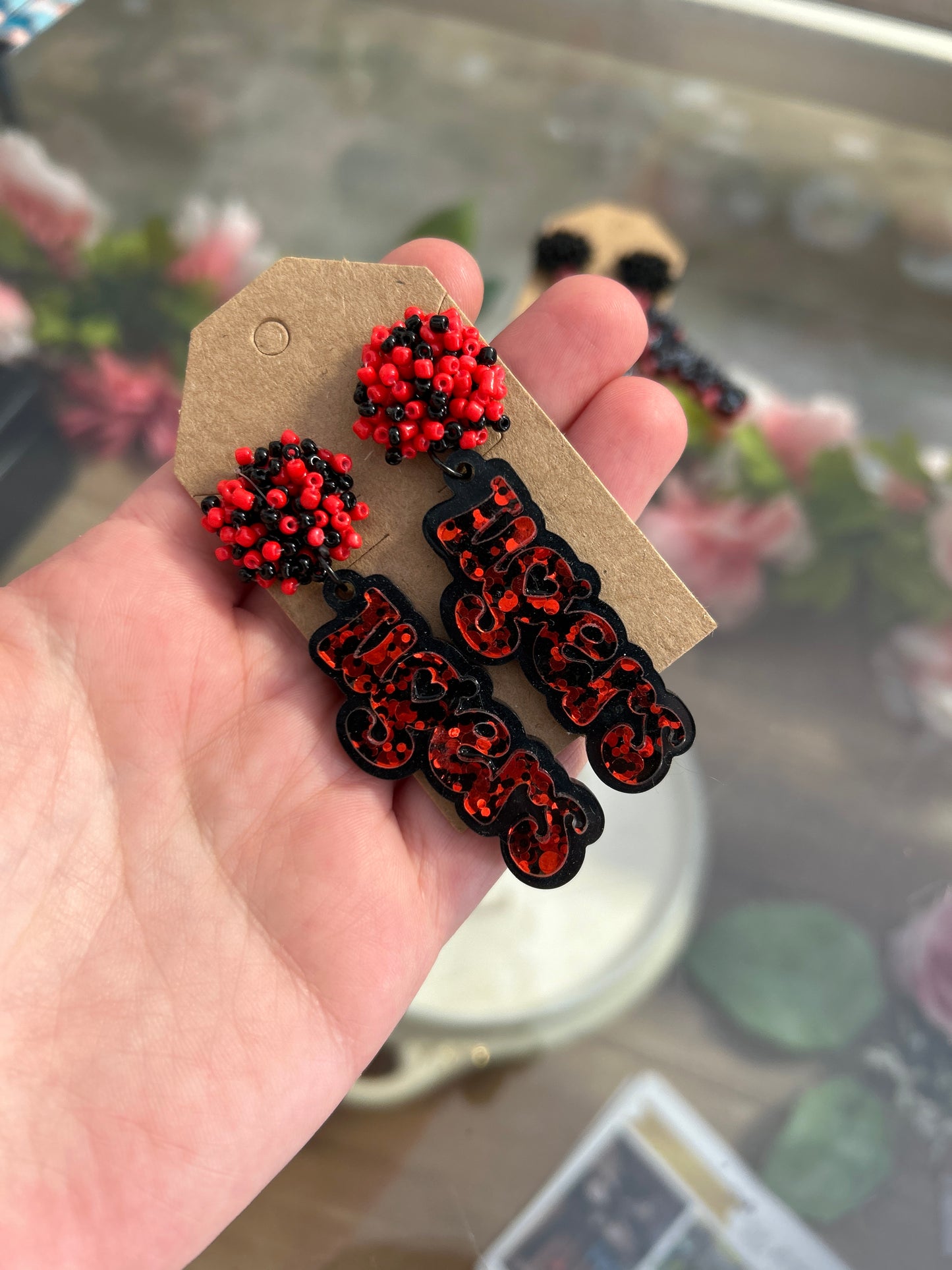 Wild Whimsies - Tiger Earrings Red Beads