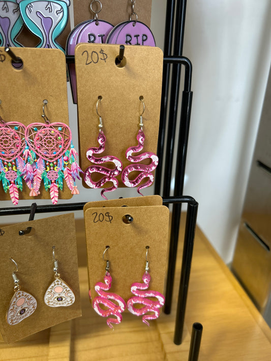 Beatifically G - Pink Snake Earrings