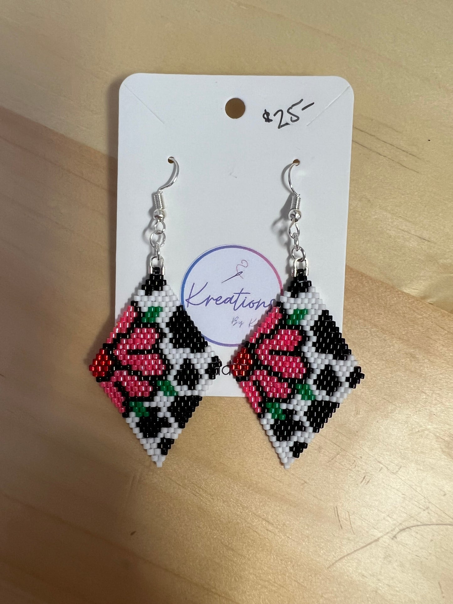 KJ Creation - Handmade Flower & Cow Print Earrings